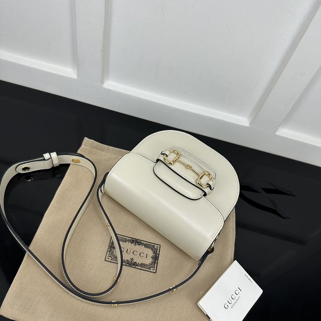 Gucci Horsebit 1955 Mini Rounded Bag White Leather