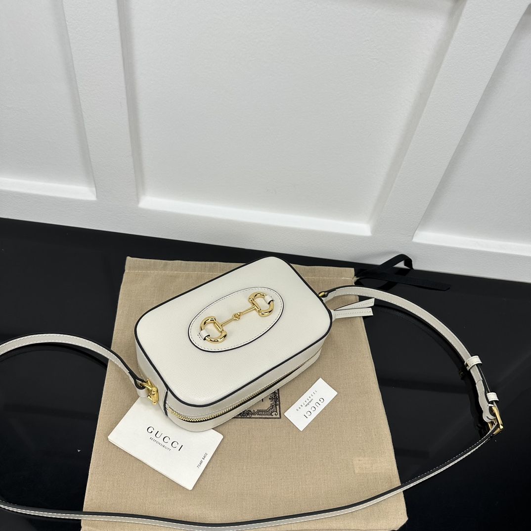 Gucci Horsebit 1955 Small Shoulder Bag White Leather