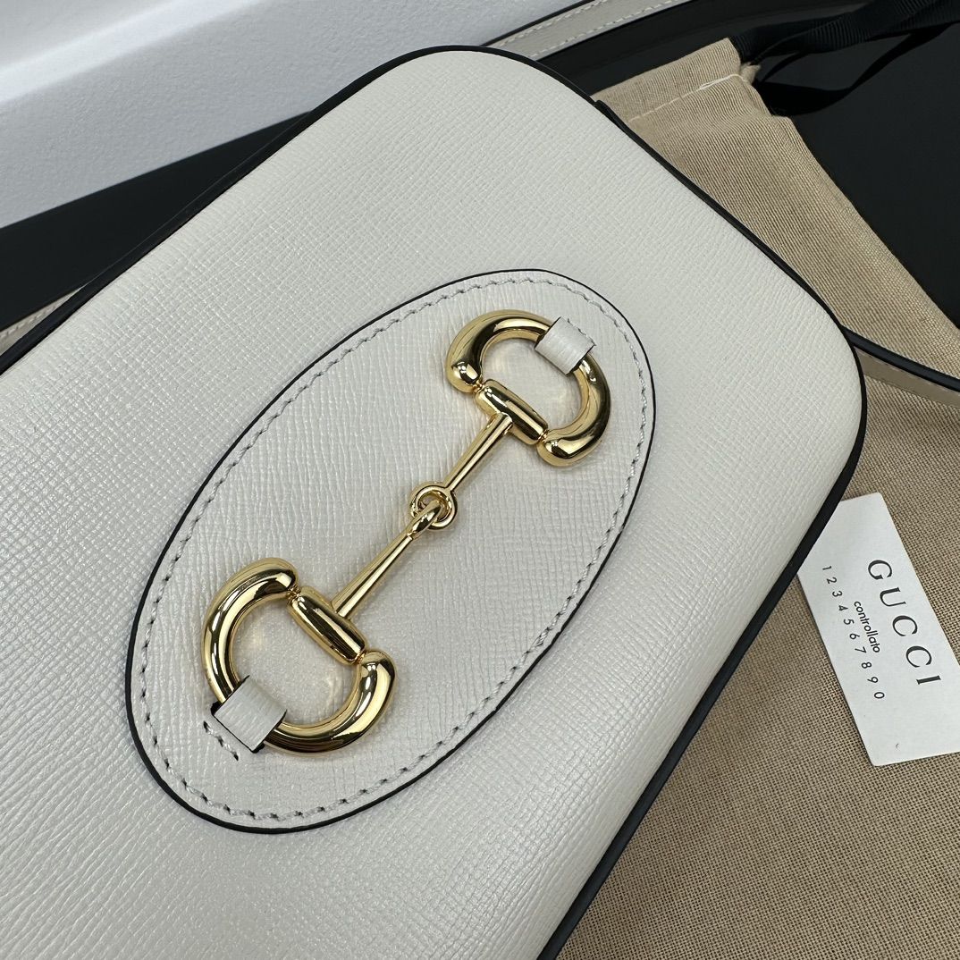 Gucci Horsebit 1955 Small Shoulder Bag White Leather