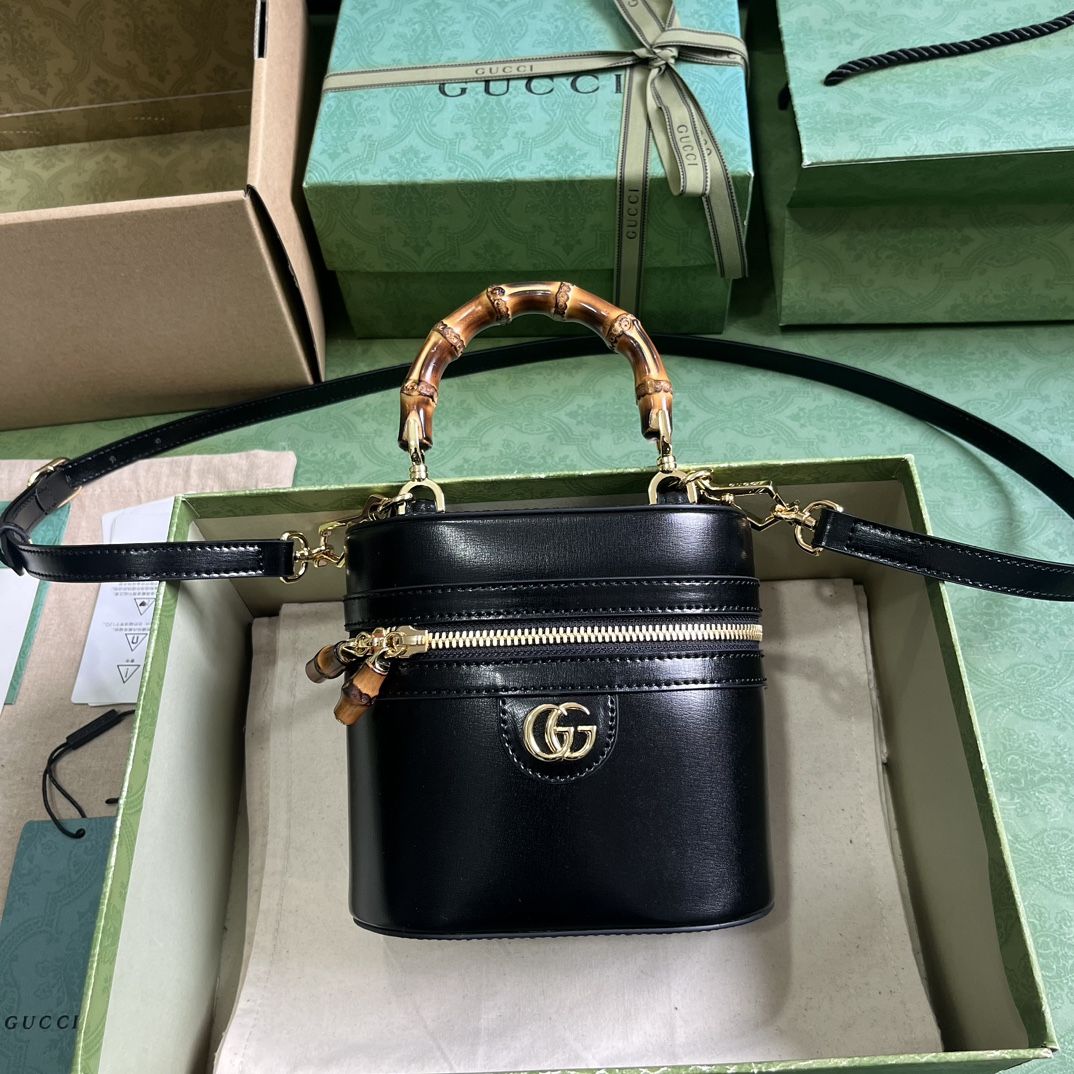 Gucci Mini Bamboo Shoulder Bag Black Leather