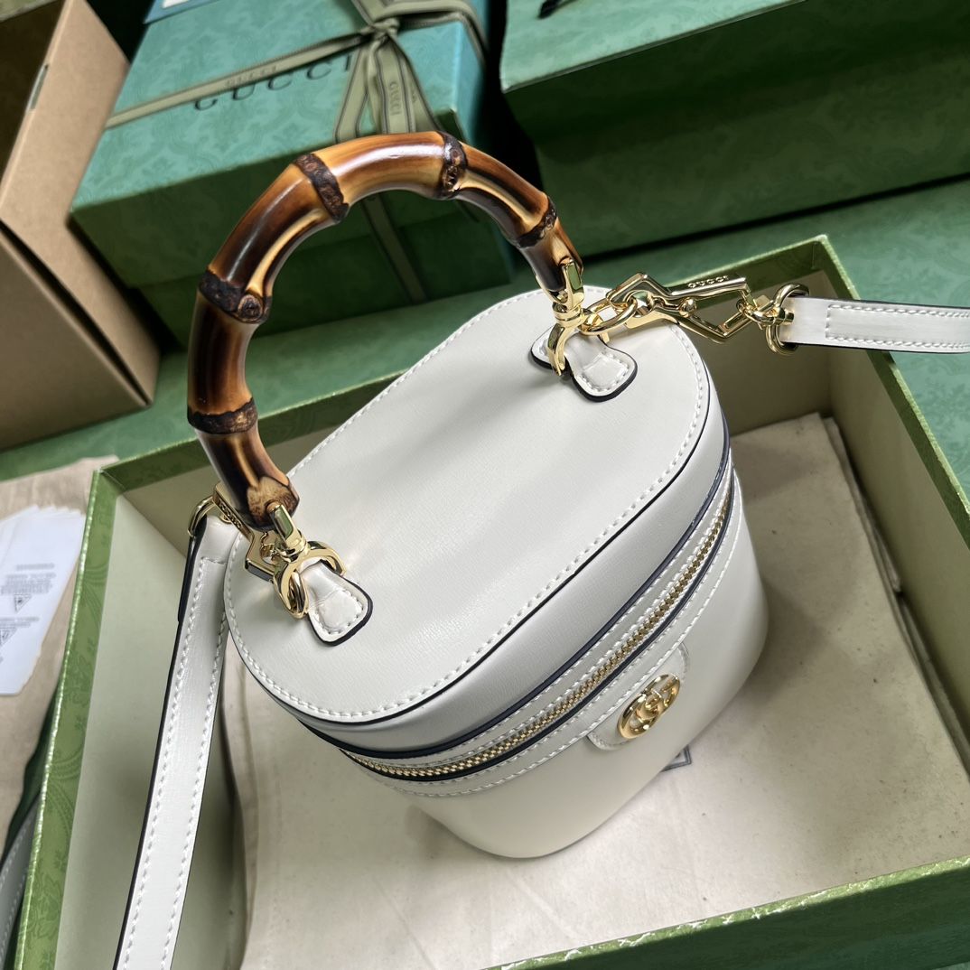 Gucci Mini Bamboo Shoulder Bag White Leather