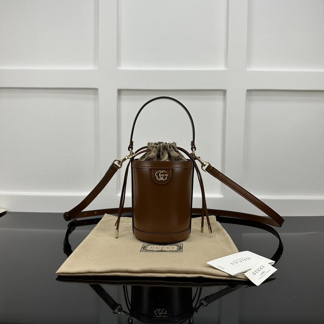 Gucci Ophidia Mini Bucket Bag Brown Leather