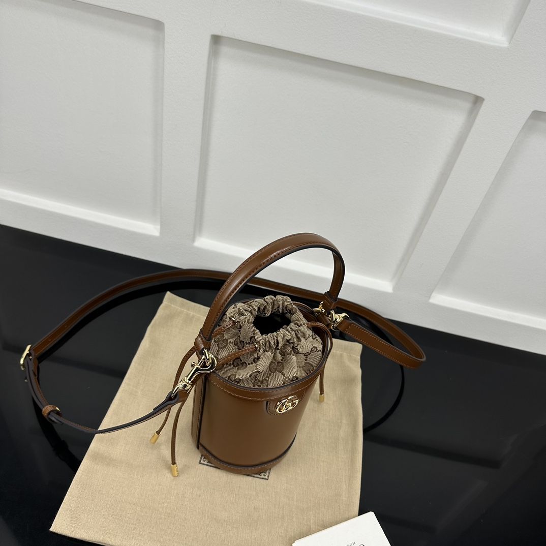 Gucci Ophidia Mini Bucket Bag Brown Leather