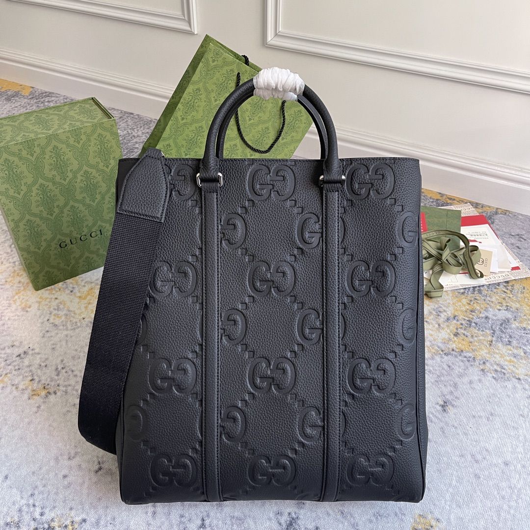 Gucci Jumbo Gg Medium Tote Bag Black Leather