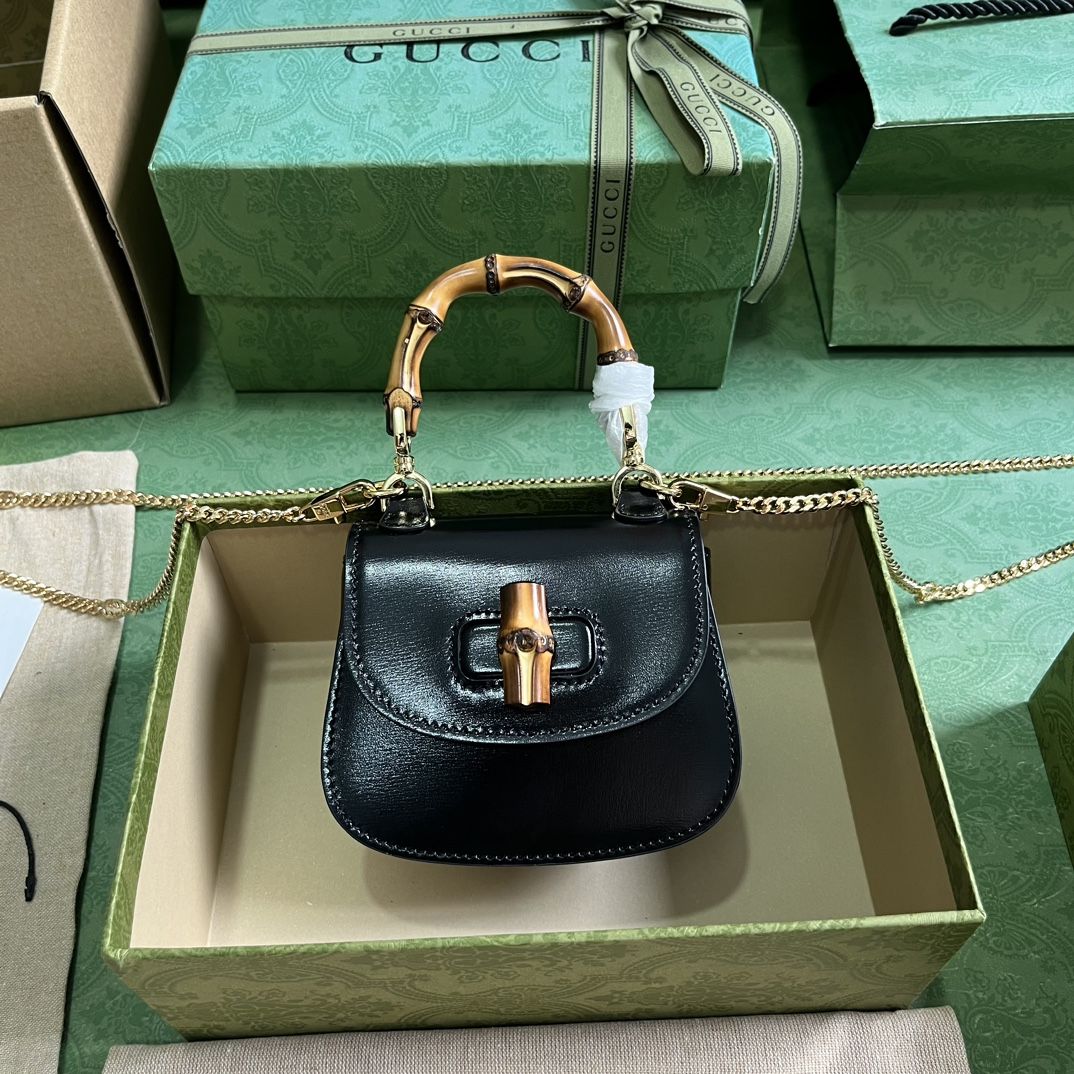 Gucci Bamboo 1947 Super Mini Bag Black Leather