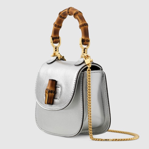 Gucci Bamboo 1947 Super Mini Bag Metallic Silver Leather