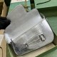 Gucci Horsebit 1955 Small Shoulder Bag Metallic Silver Leather