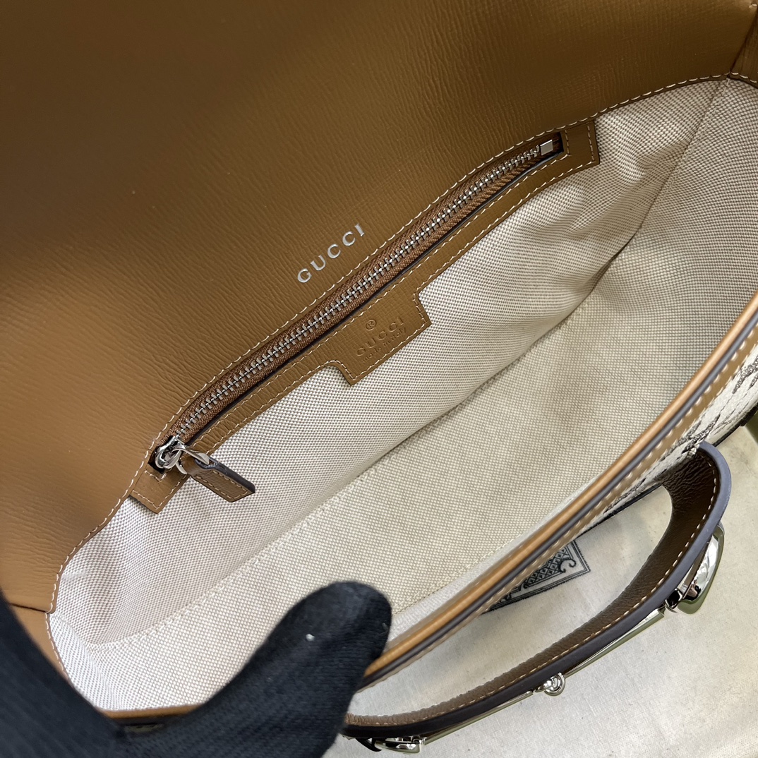 Gucci Horsebit 1955 Small Shoulder Bag Beige And Ebony