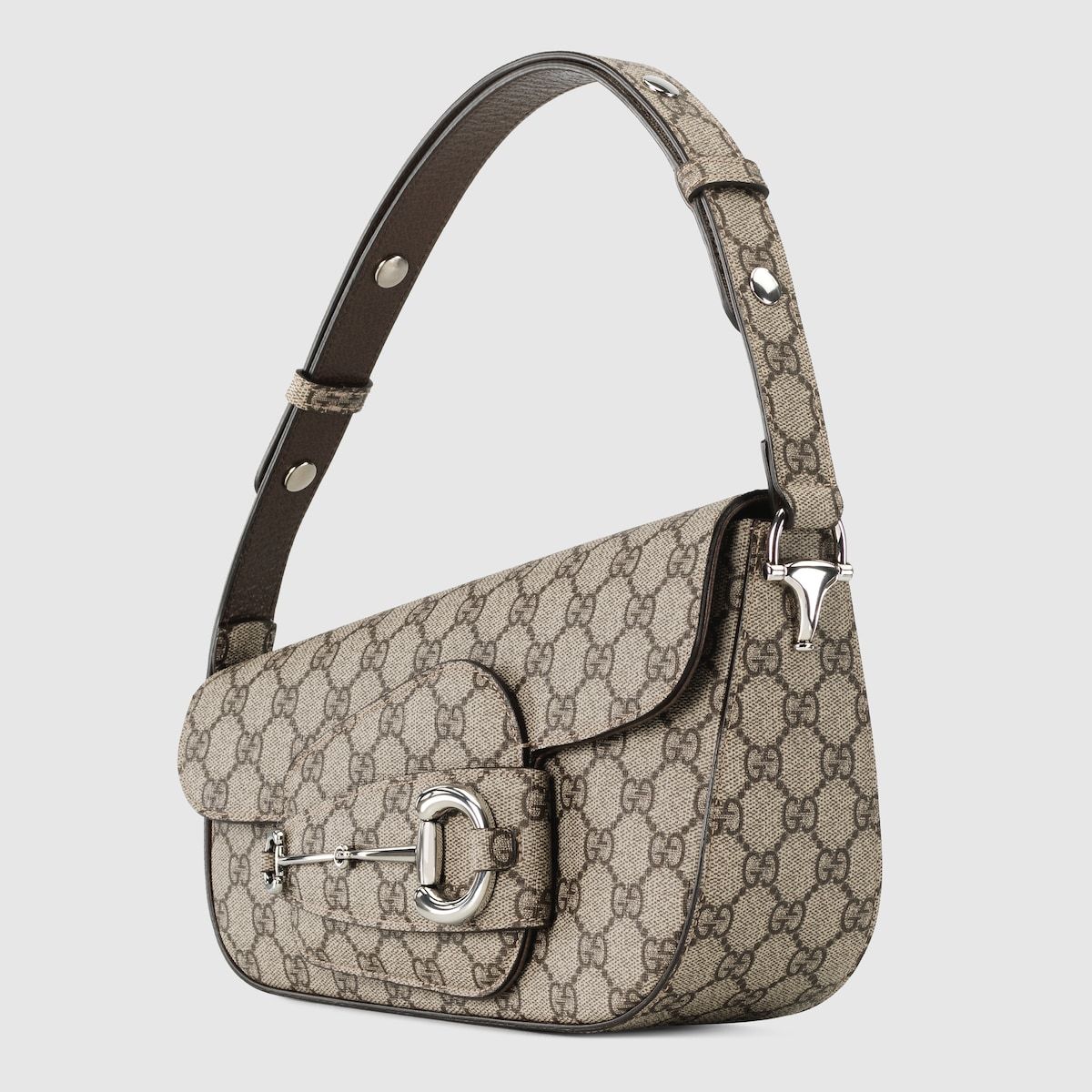 Gucci Horsebit 1955 Small Shoulder Bag Beige And Ebony Gg Supreme