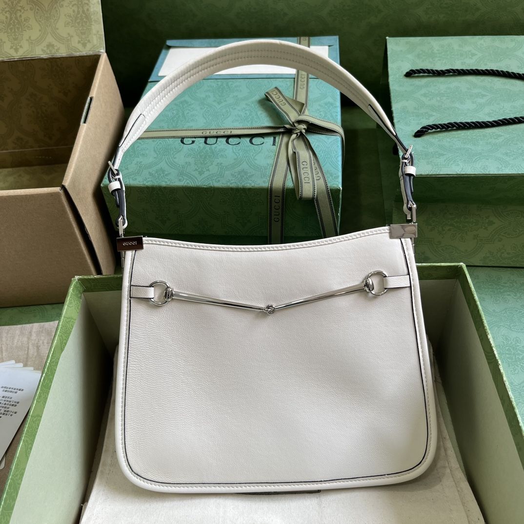 Gucci Horsebit Slim Small Shoulder Bag White Leather