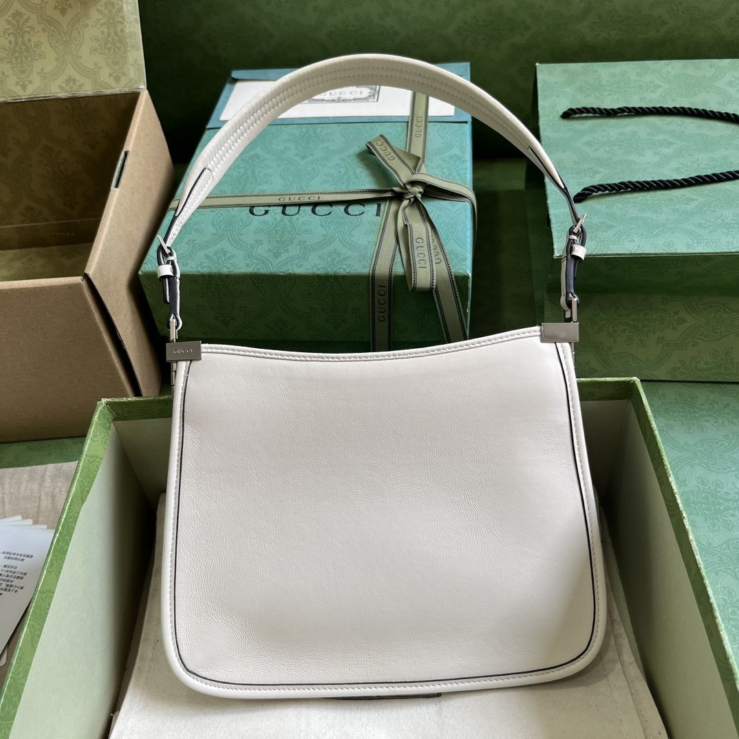 Gucci Horsebit Slim Small Shoulder Bag White Leather