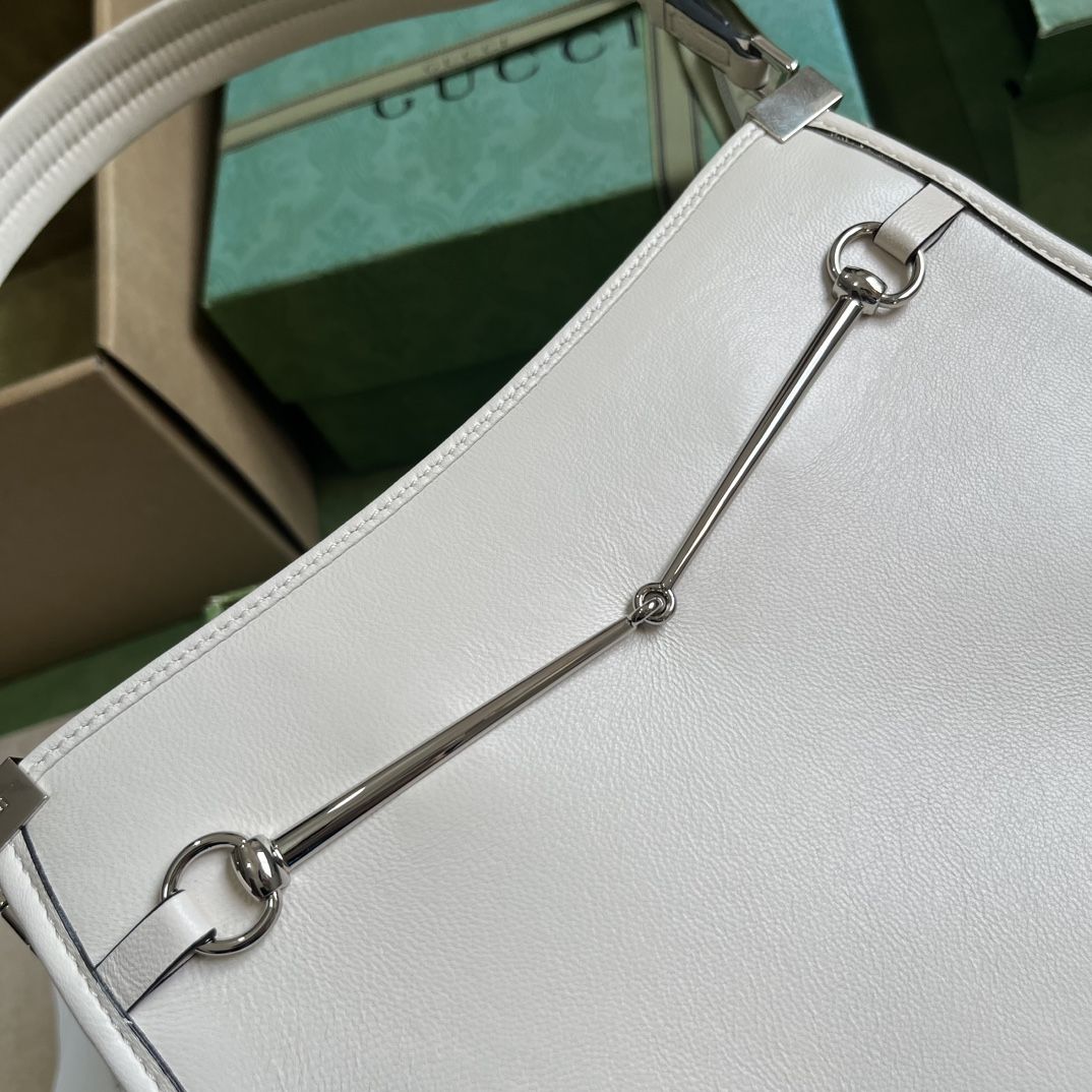 Gucci Horsebit Slim Small Shoulder Bag White Leather