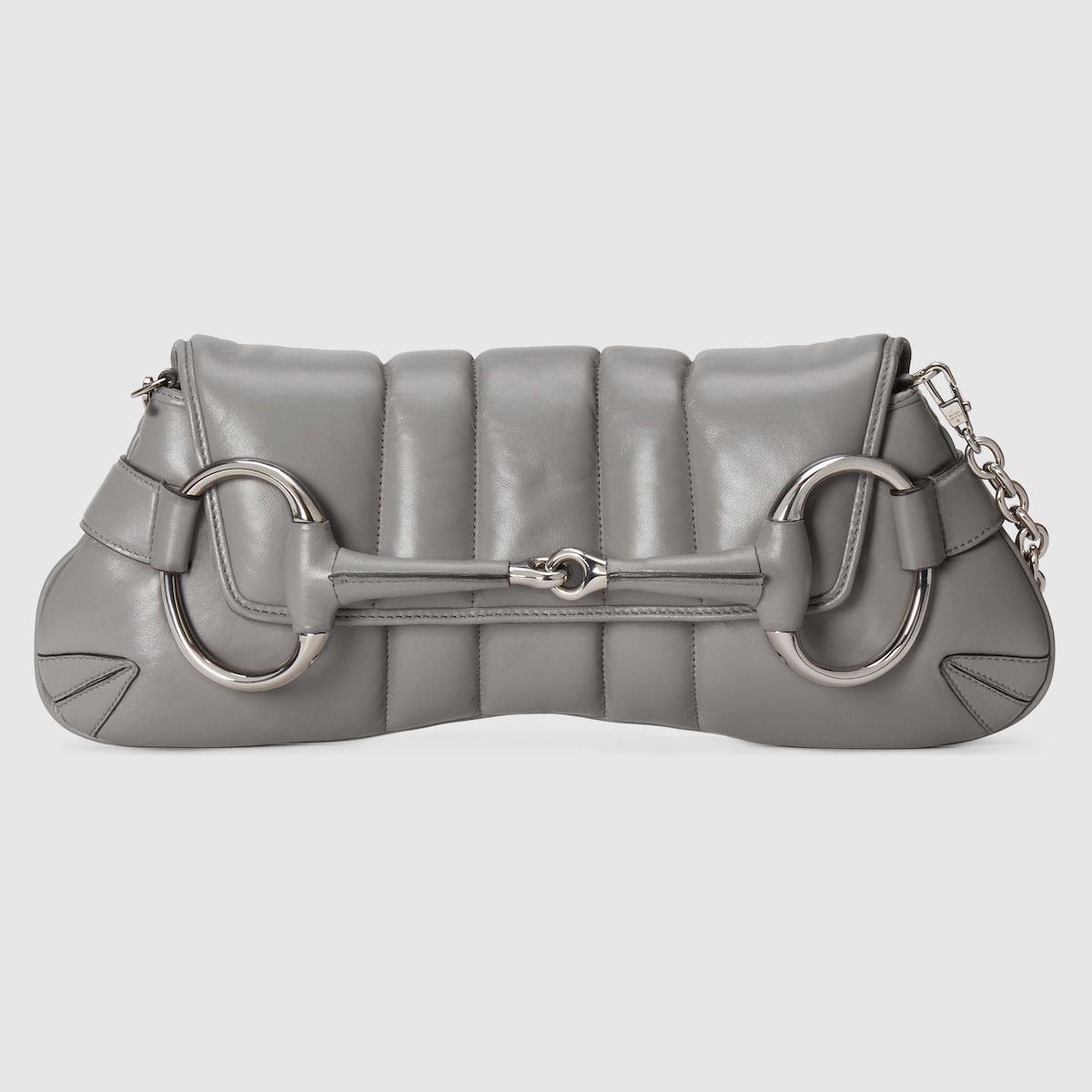 Gucci Horsebit Chain Medium Shoulder Bag Grey Leather