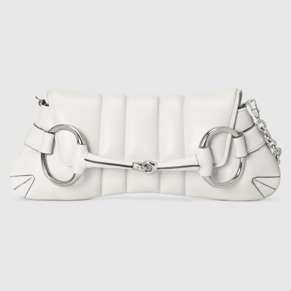 Gucci Horsebit Chain Medium Shoulder Bag White Leather