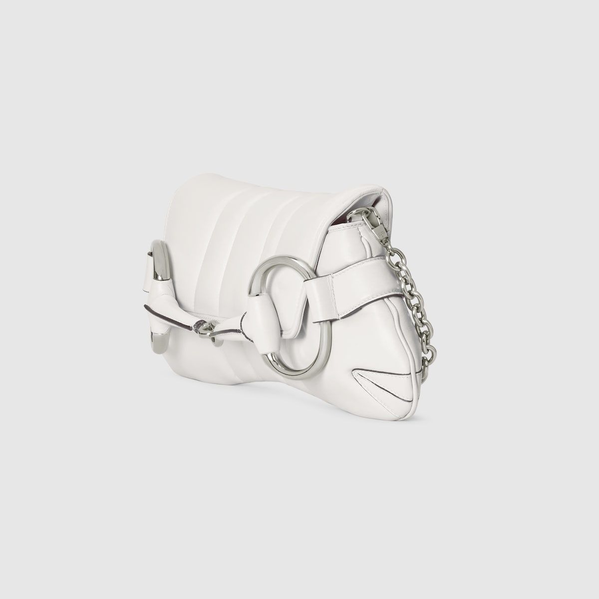 Gucci Horsebit Chain Medium Shoulder Bag White Leather