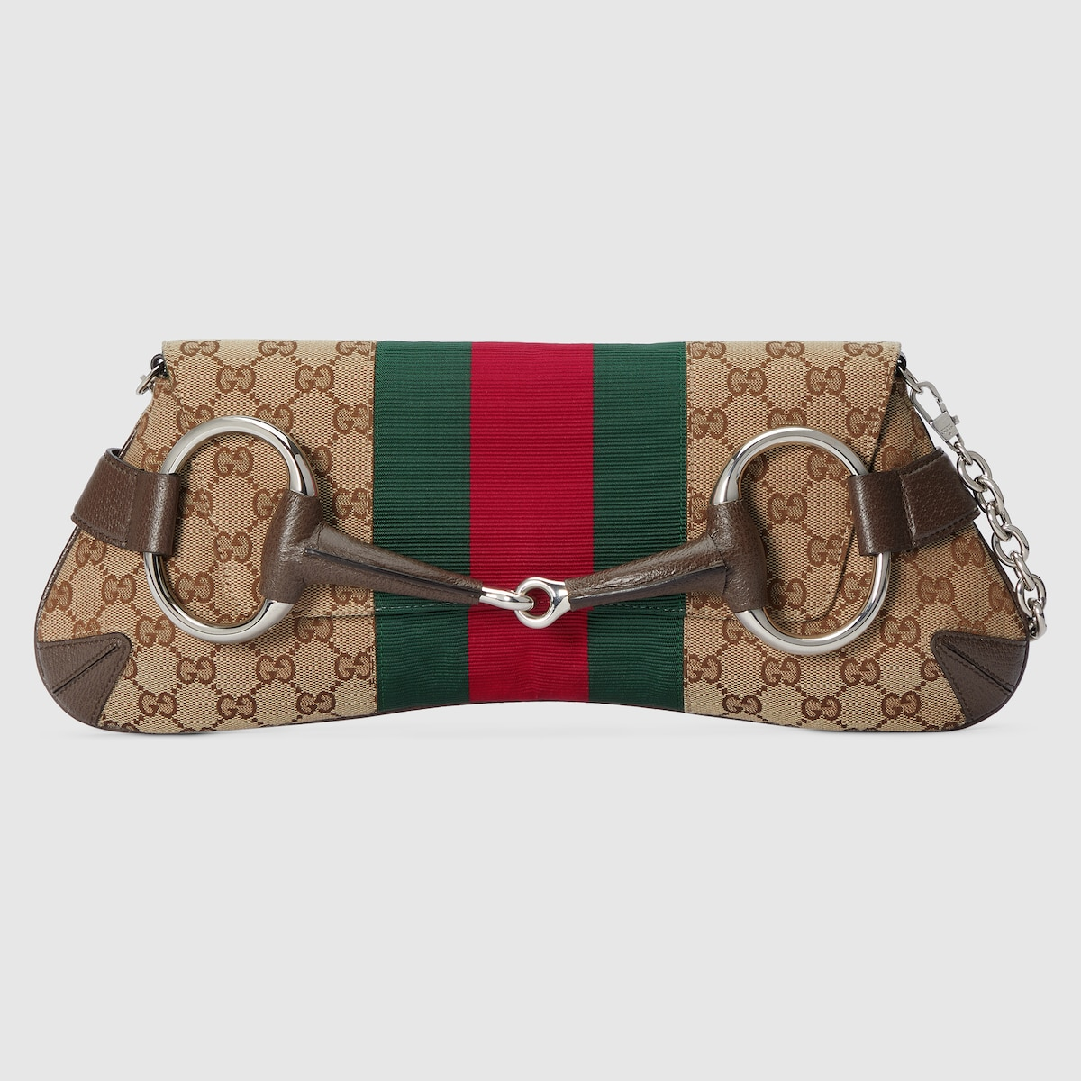 Gucci Horsebit Chain Medium Shoulder Bag Beige And Ebony Gg Canvas