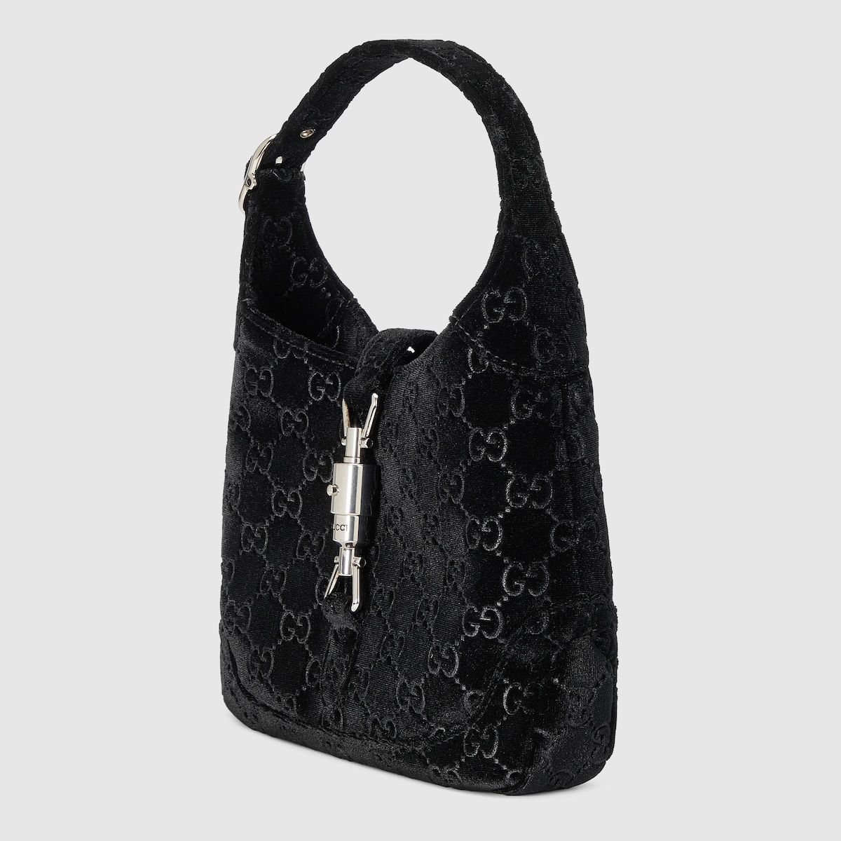 Gucci Jackie 1961 Small Shoulder Bag Black Gg Velvet