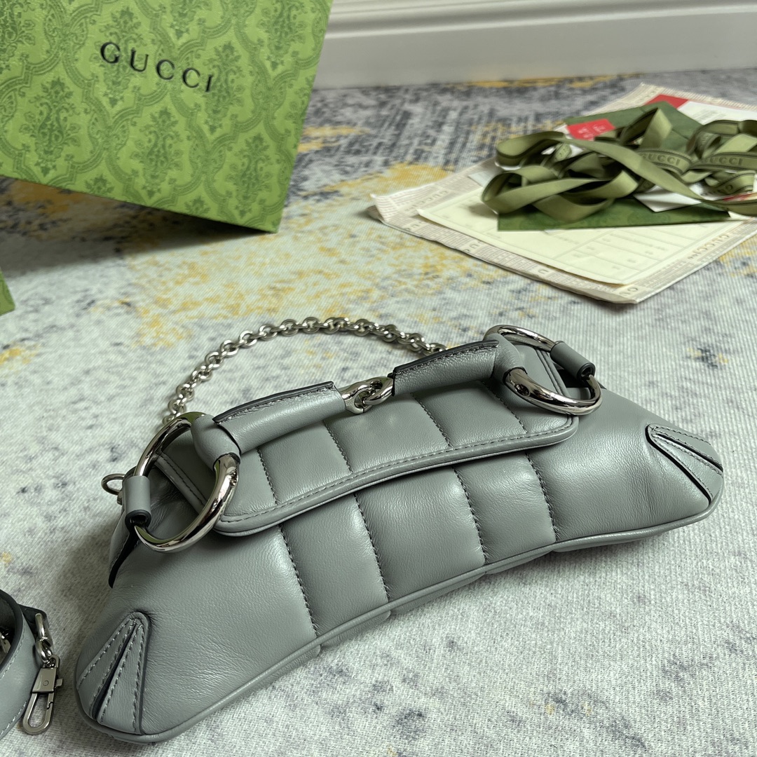 Gucci Horsebit Chain Small Shoulder Bag Grey Leather