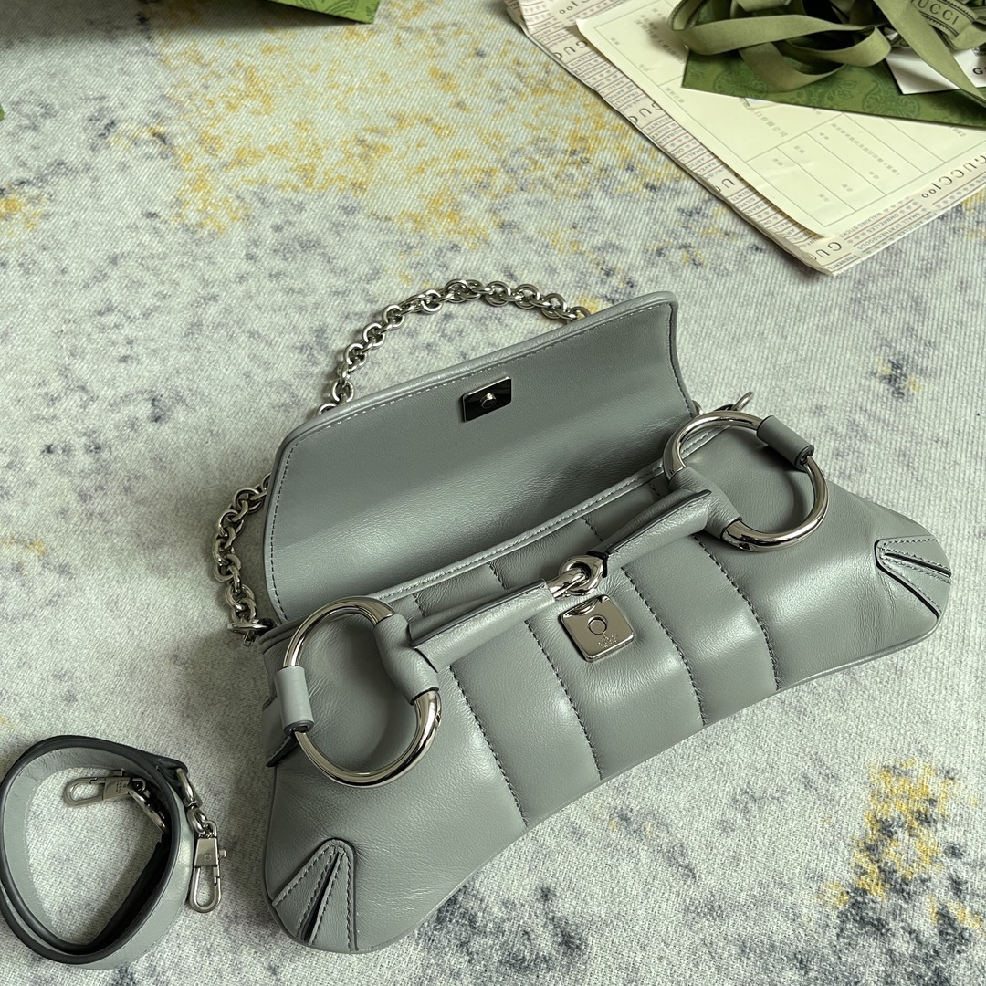 Gucci Horsebit Chain Small Shoulder Bag Grey Leather