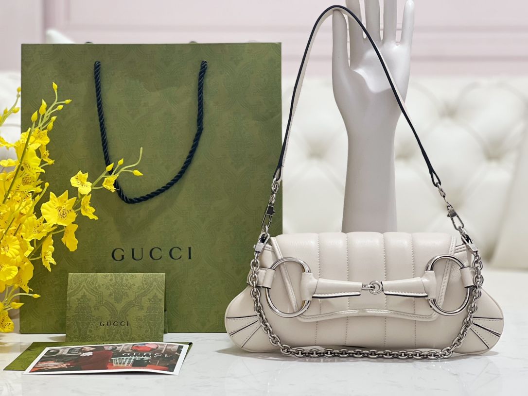 Gucci Horsebit Chain Small Shoulder Bag White Leather