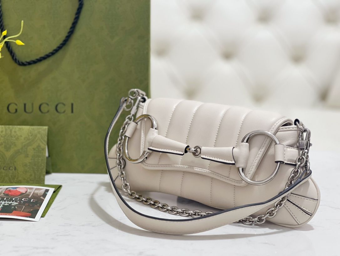 Gucci Horsebit Chain Small Shoulder Bag White Leather