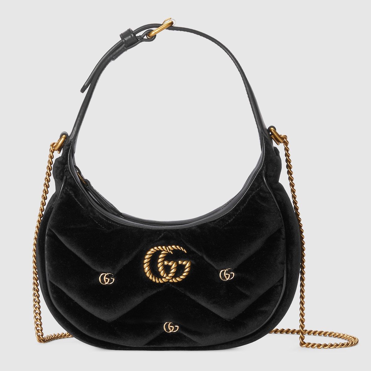 Gucci Gg Marmont Half-Moon-Shaped Mini Bag Black Velvet