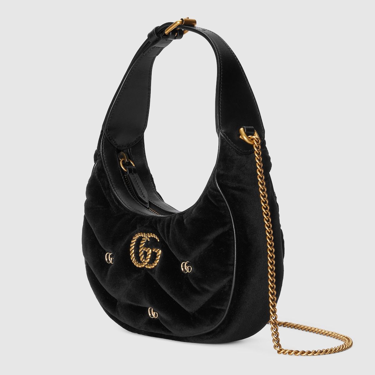 Gucci Gg Marmont Half-Moon-Shaped Mini Bag Black Velvet