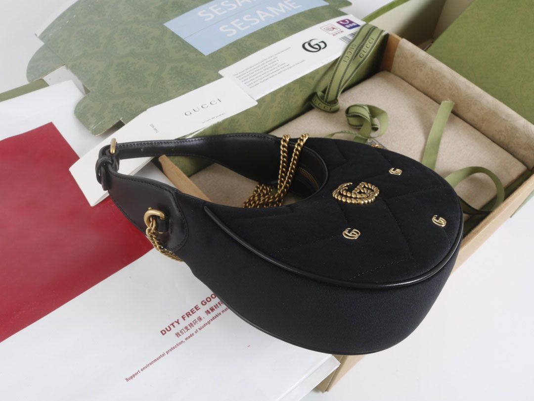 Gucci Gg Marmont Half-Moon-Shaped Mini Bag Black Velvet