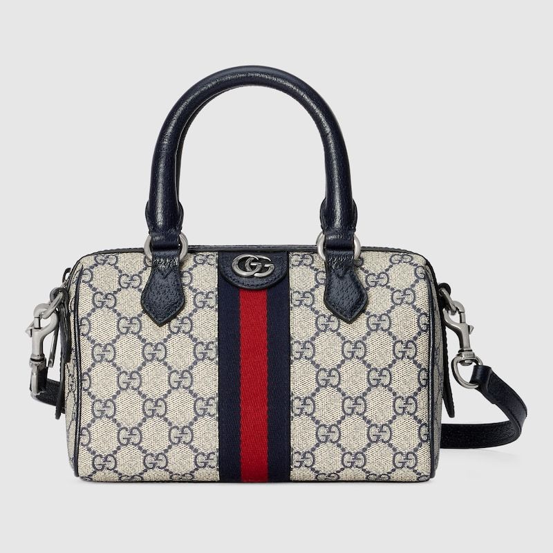 Gucci Ophidia Gg Mini Top Handle Bag Beige And Blue Canvas