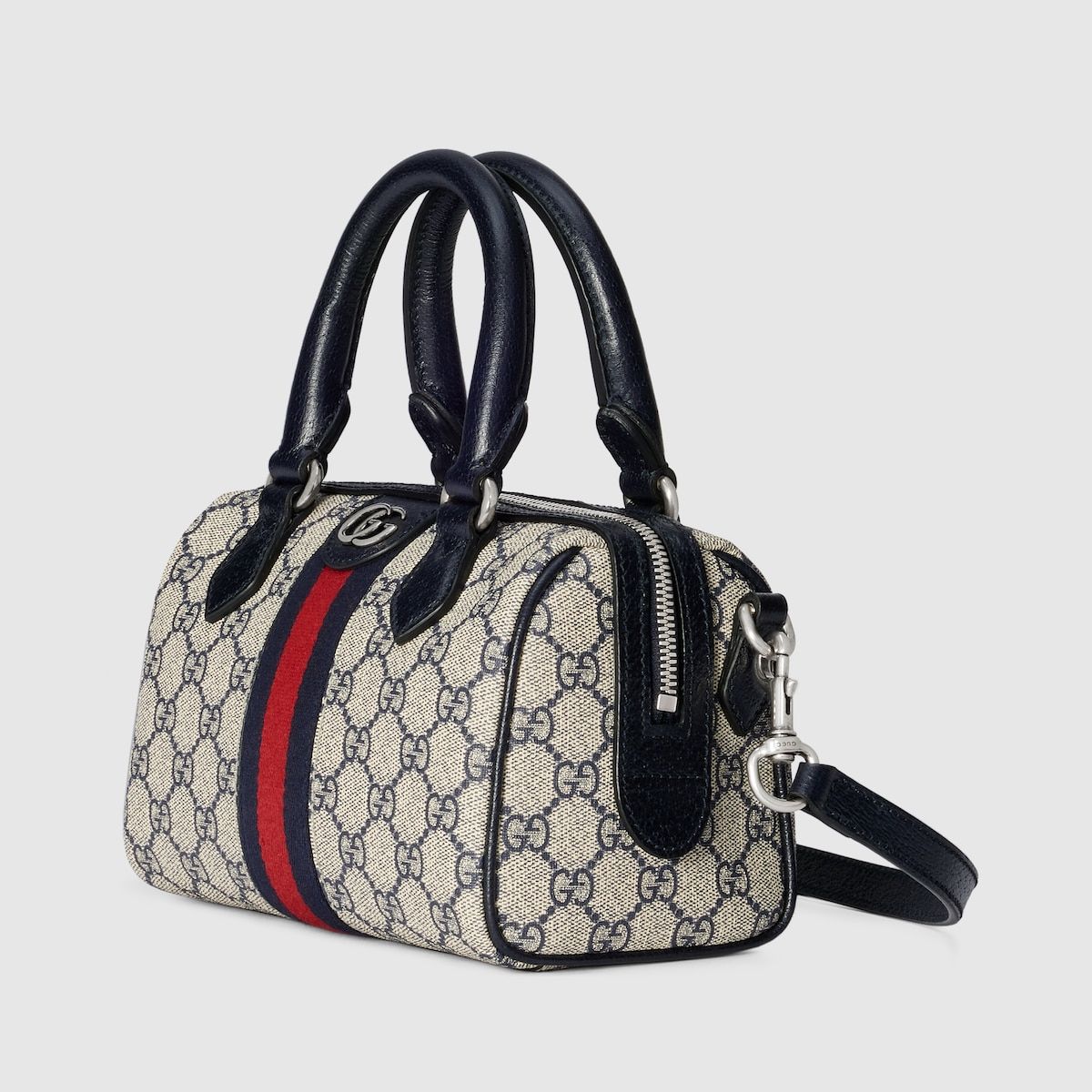 Gucci Ophidia Gg Mini Top Handle Bag Beige And Blue Canvas