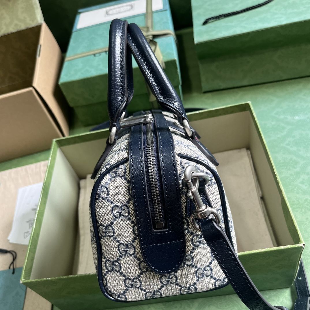 Gucci Ophidia Gg Mini Top Handle Bag Beige And Blue Canvas