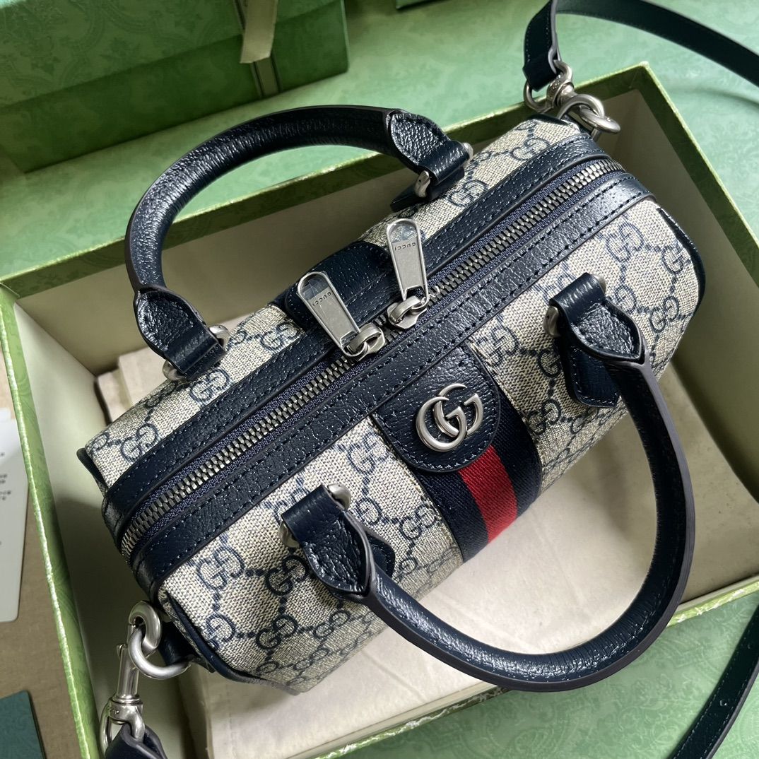 Gucci Ophidia Gg Mini Top Handle Bag Beige And Blue Canvas