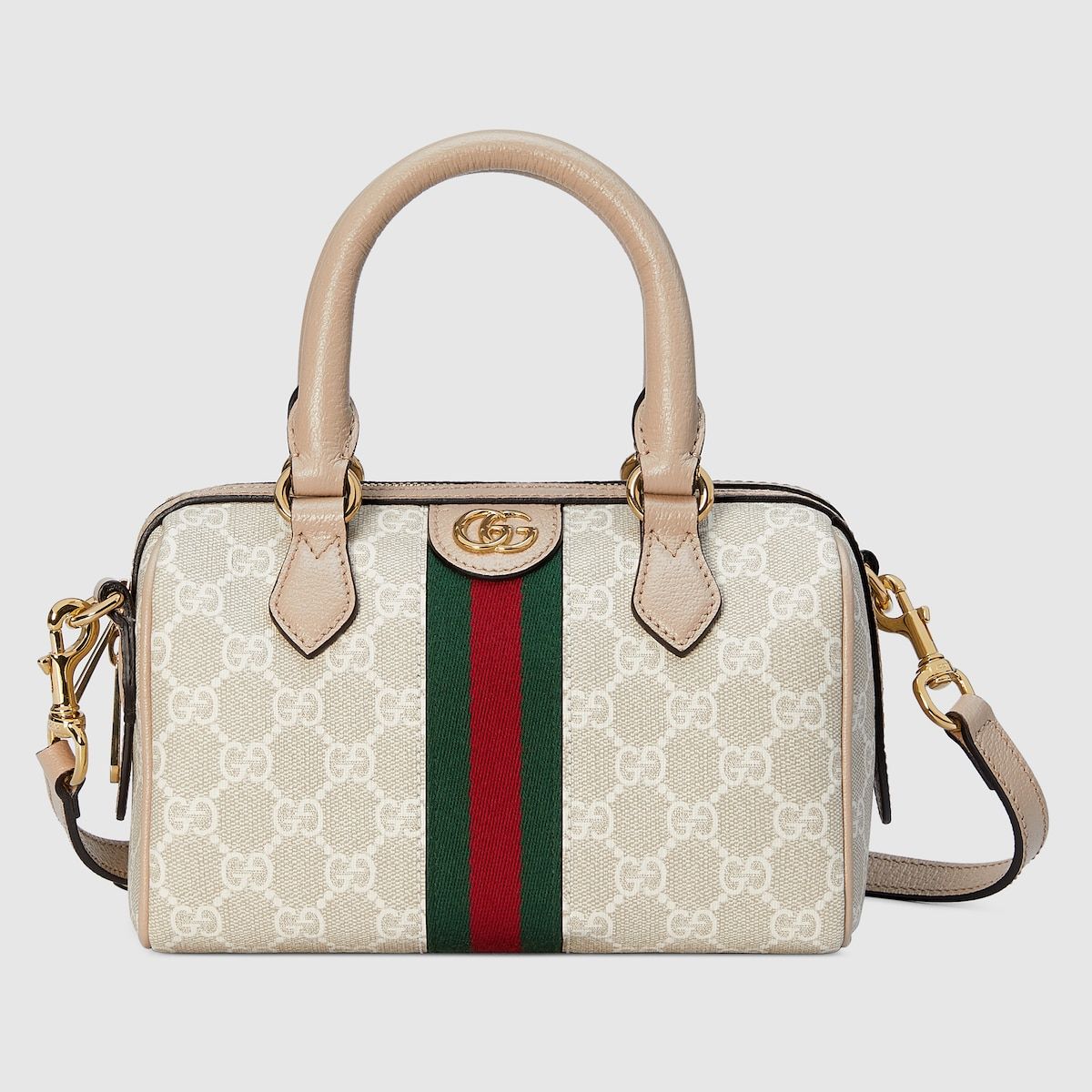 Gucci Ophidia Gg Mini Top Handle Bag Beige And White Canvas