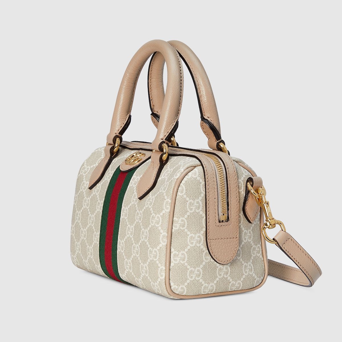 Gucci Ophidia Gg Mini Top Handle Bag Beige And White Canvas