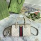 Gucci Ophidia Gg Mini Top Handle Bag Beige And White Canvas