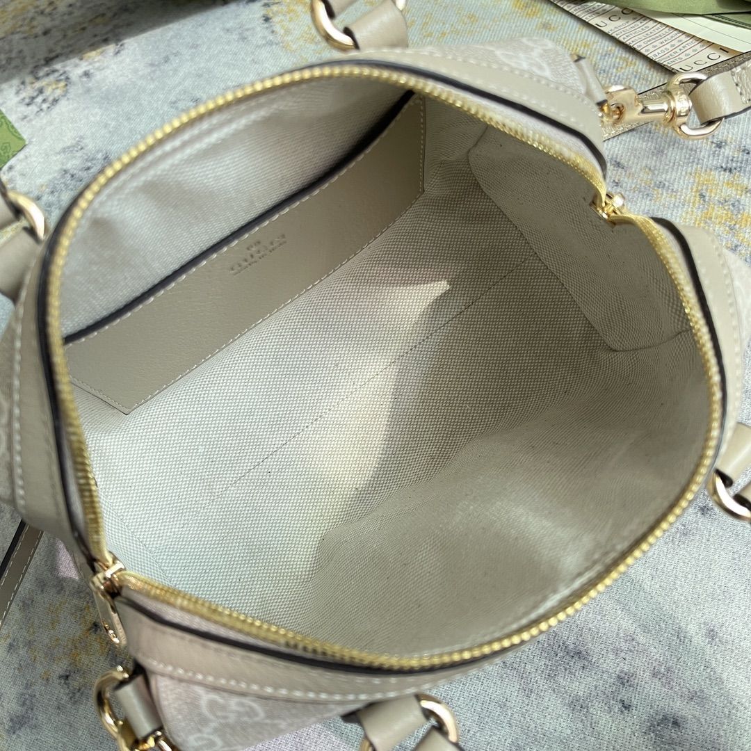 Gucci Ophidia Gg Mini Top Handle Bag Beige And White Canvas