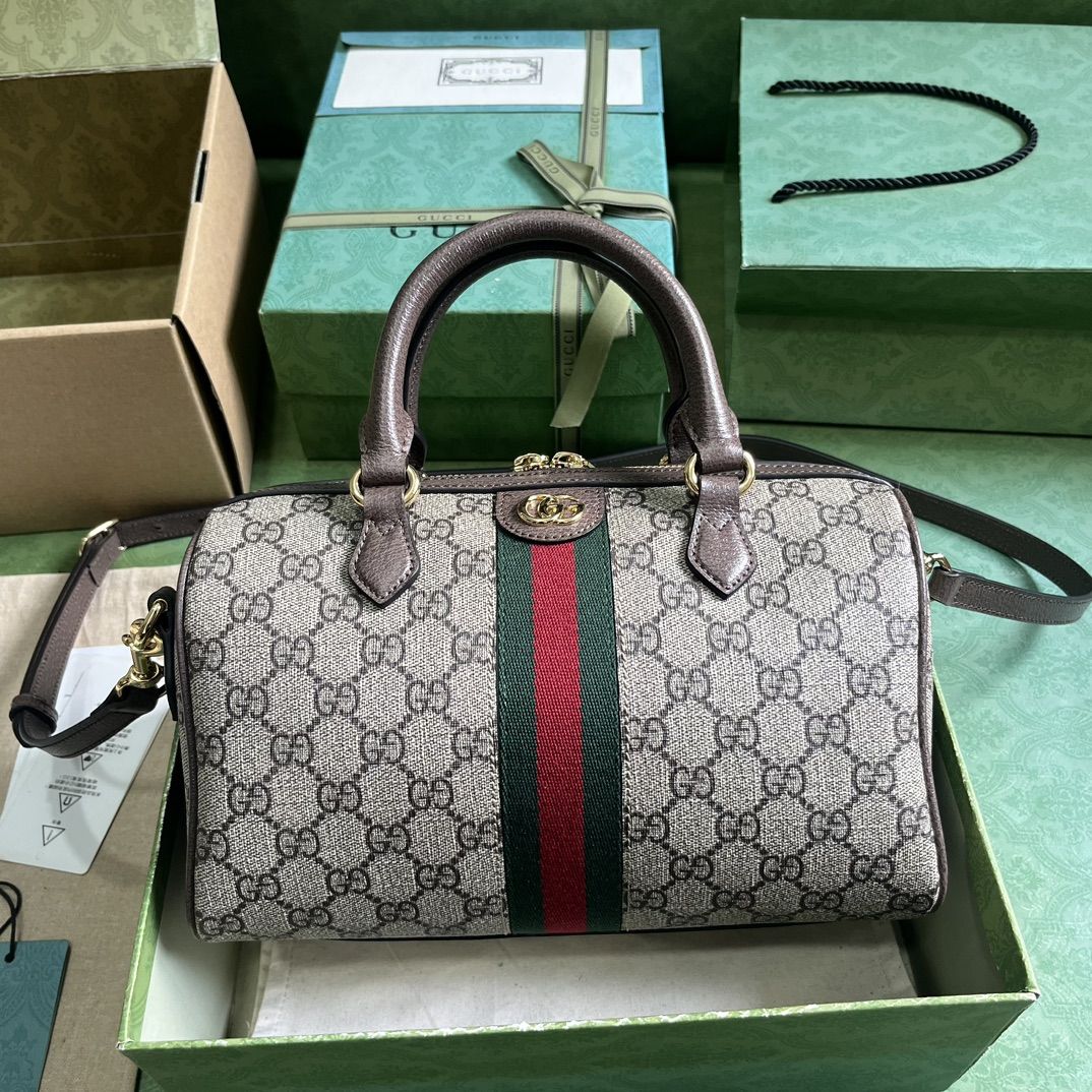 Gucci Ophidia Gg Small Top Handle Bag Beige And Ebony Canvas