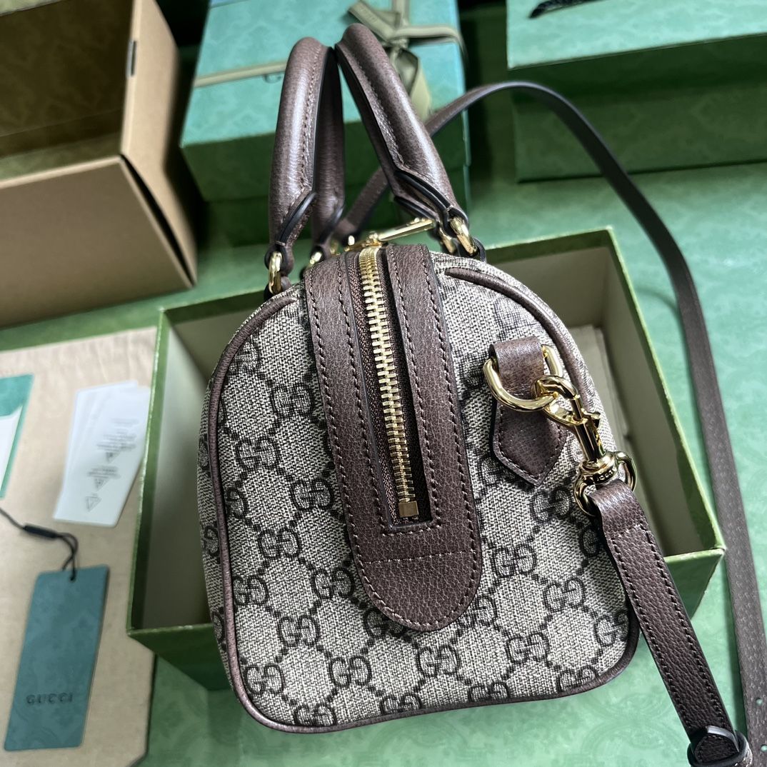 Gucci Ophidia Gg Small Top Handle Bag Beige And Ebony Canvas