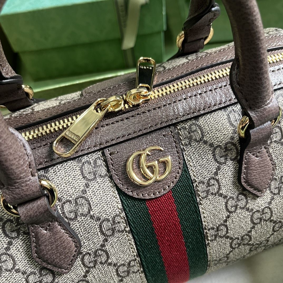 Gucci Ophidia Gg Small Top Handle Bag Beige And Ebony Canvas