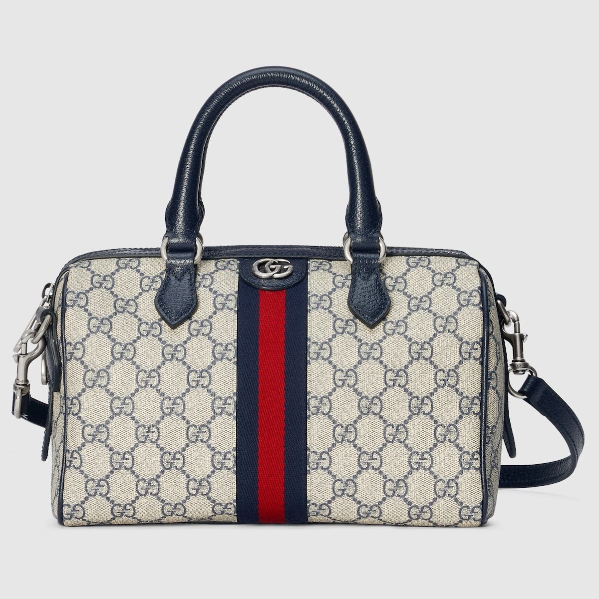 Gucci Ophidia Gg Small Top Handle Bag Beige And Blue Canvas