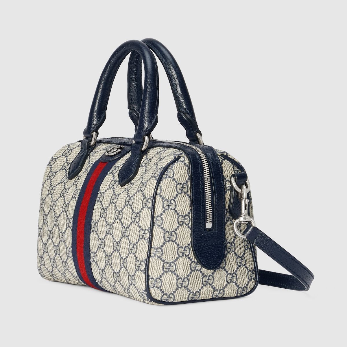 Gucci Ophidia Gg Small Top Handle Bag Beige And Blue Canvas