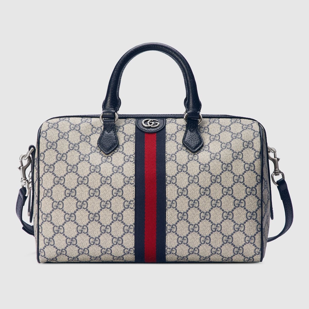 Gucci Ophidia Gg Medium Top Handle Bag Blue And Beige Canvas