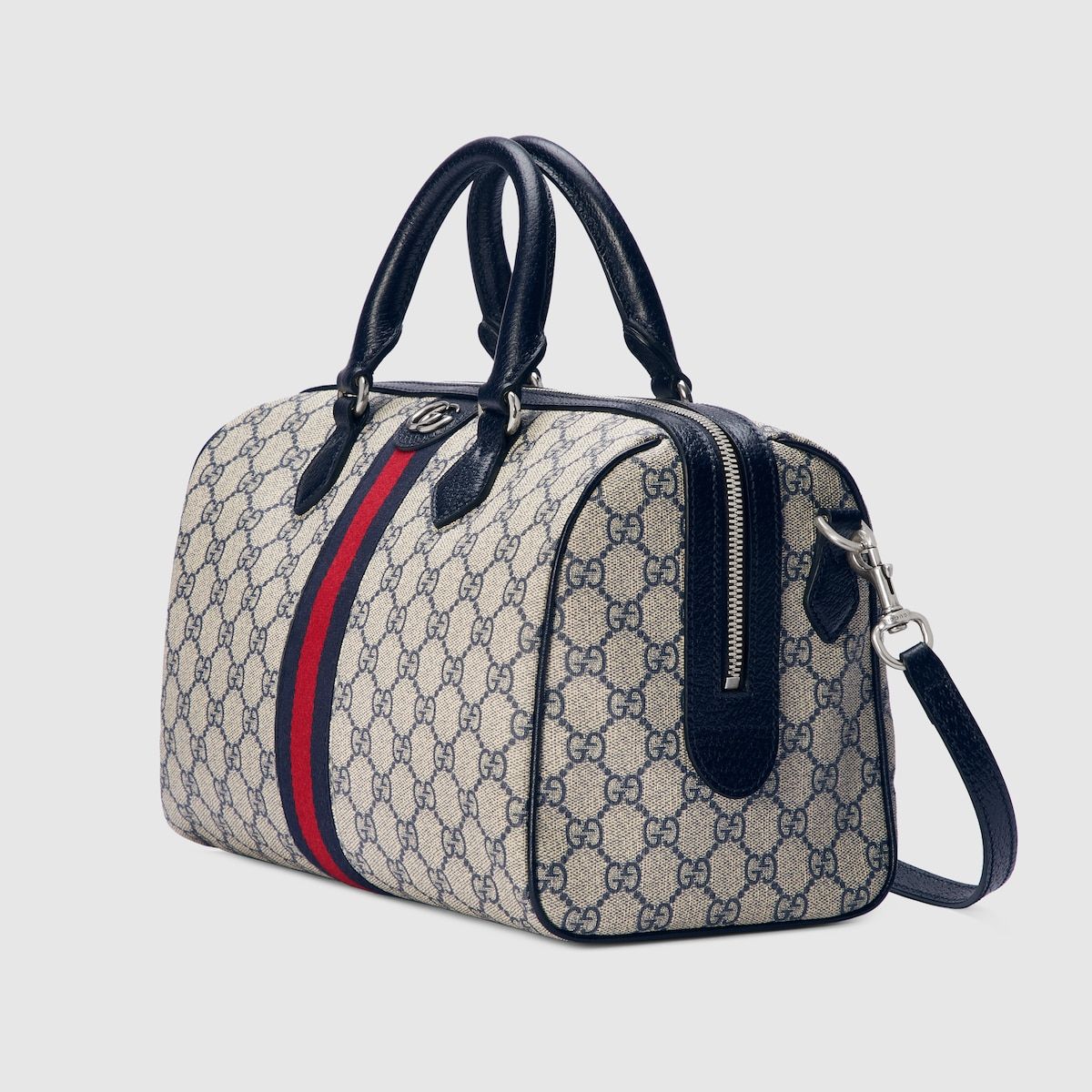 Gucci Ophidia Gg Medium Top Handle Bag Blue And Beige Canvas