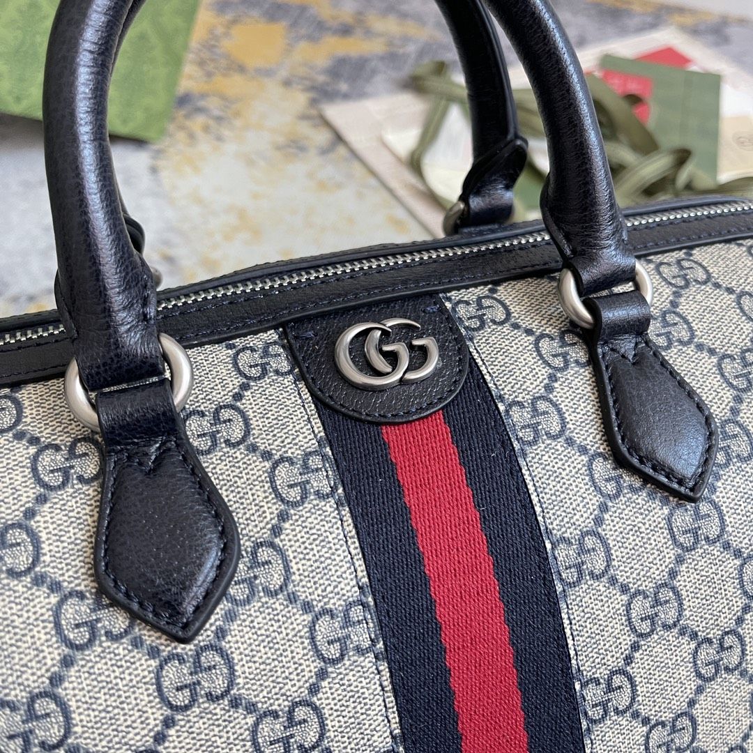 Gucci Ophidia Gg Medium Top Handle Bag Blue And Beige Canvas