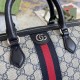 Gucci Ophidia Gg Medium Top Handle Bag Blue And Beige Canvas