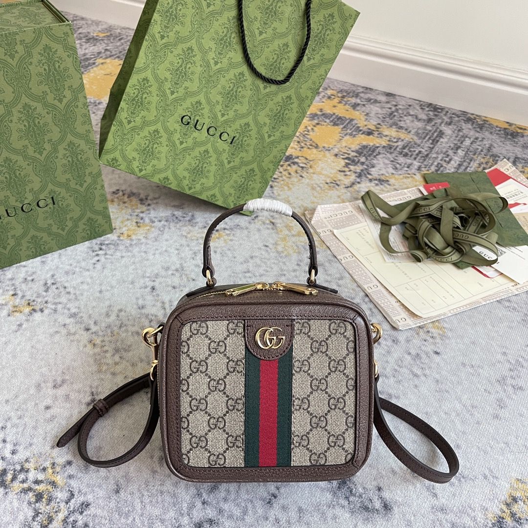 Gucci Ophidia Gg Mini Top Handle Bag Beige And Ebony Gg Supreme