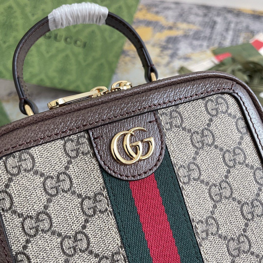 Gucci Ophidia Gg Mini Top Handle Bag Beige And Ebony Gg Supreme