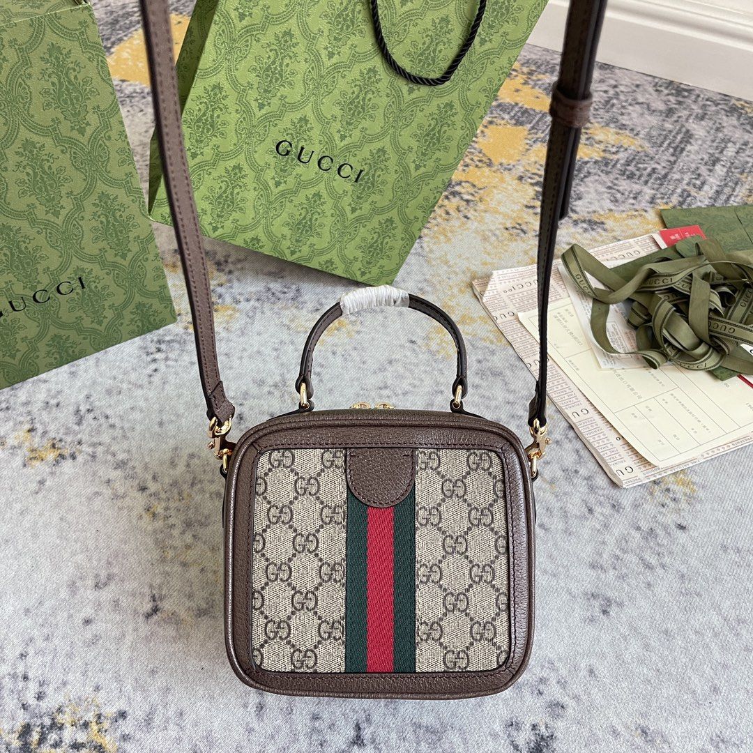 Gucci Ophidia Gg Mini Top Handle Bag Beige And Ebony Gg Supreme