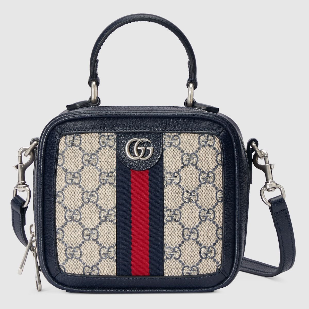 Gucci Ophidia Gg Mini Top Handle Bag Beige And Blue Gg Supreme