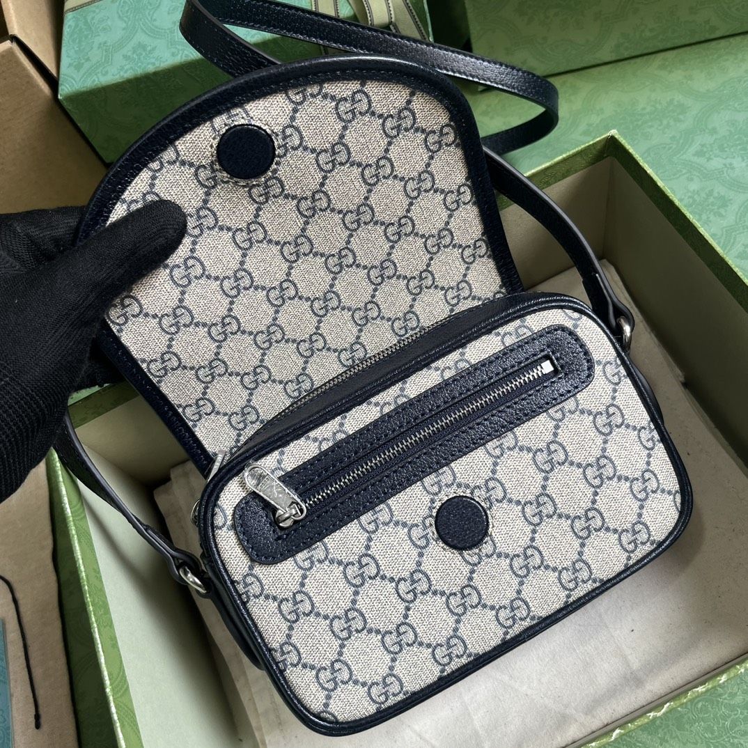 Gucci Ophidia Gg Mini Shoulder Bag Beige And Blue Gg Supreme